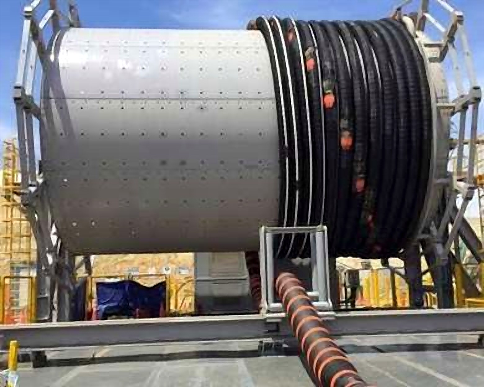 Hose reel system in a fabrication yard